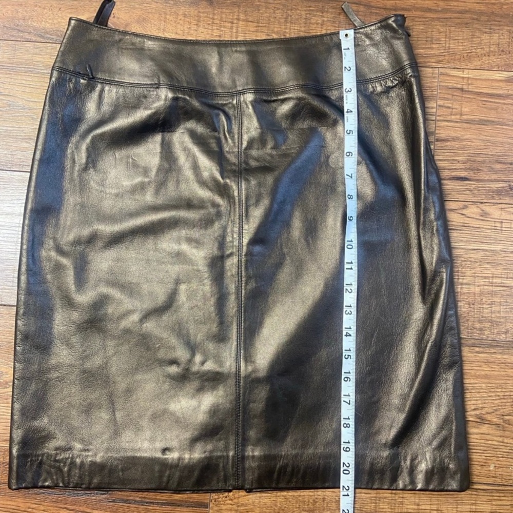 Lord & Taylor Metallic Bronze 100% Leather pencil Skirt 8 sexy Office Luxury - Picture 2 of 6